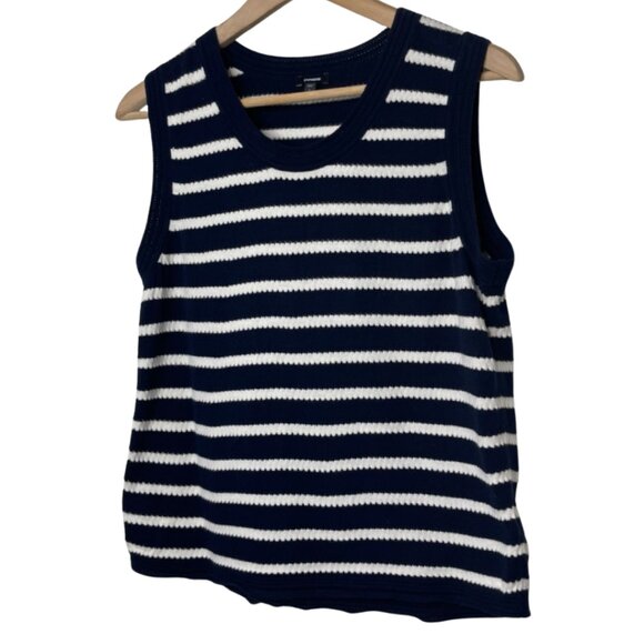 EXPRESS | Women's Blue & White Loose Knit Round Neck Sleeveless Tank | Size L - Picture 5 of 11